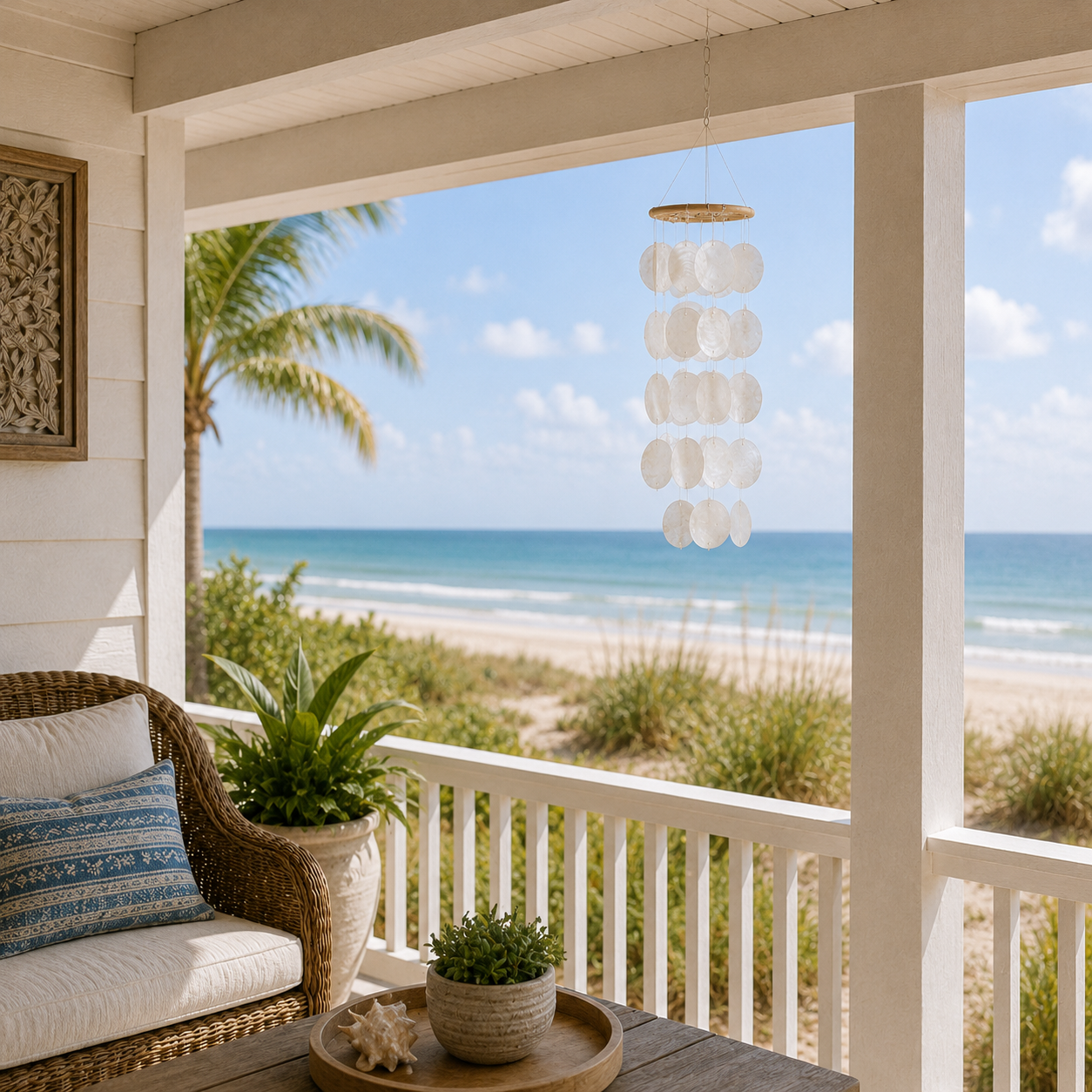 Rattan Top Capiz Shell Wind Chime / Kachayu