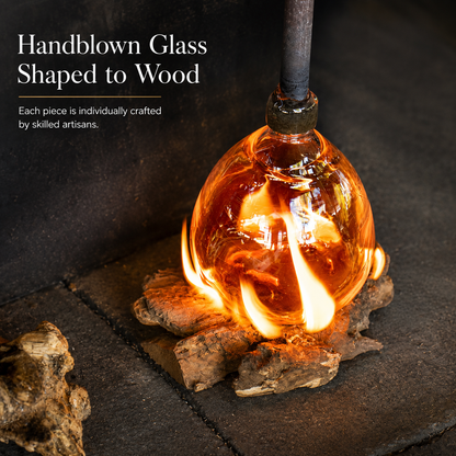 Medium Handblown Recycled Glass Bowl | Root Wood Base | Kachayu