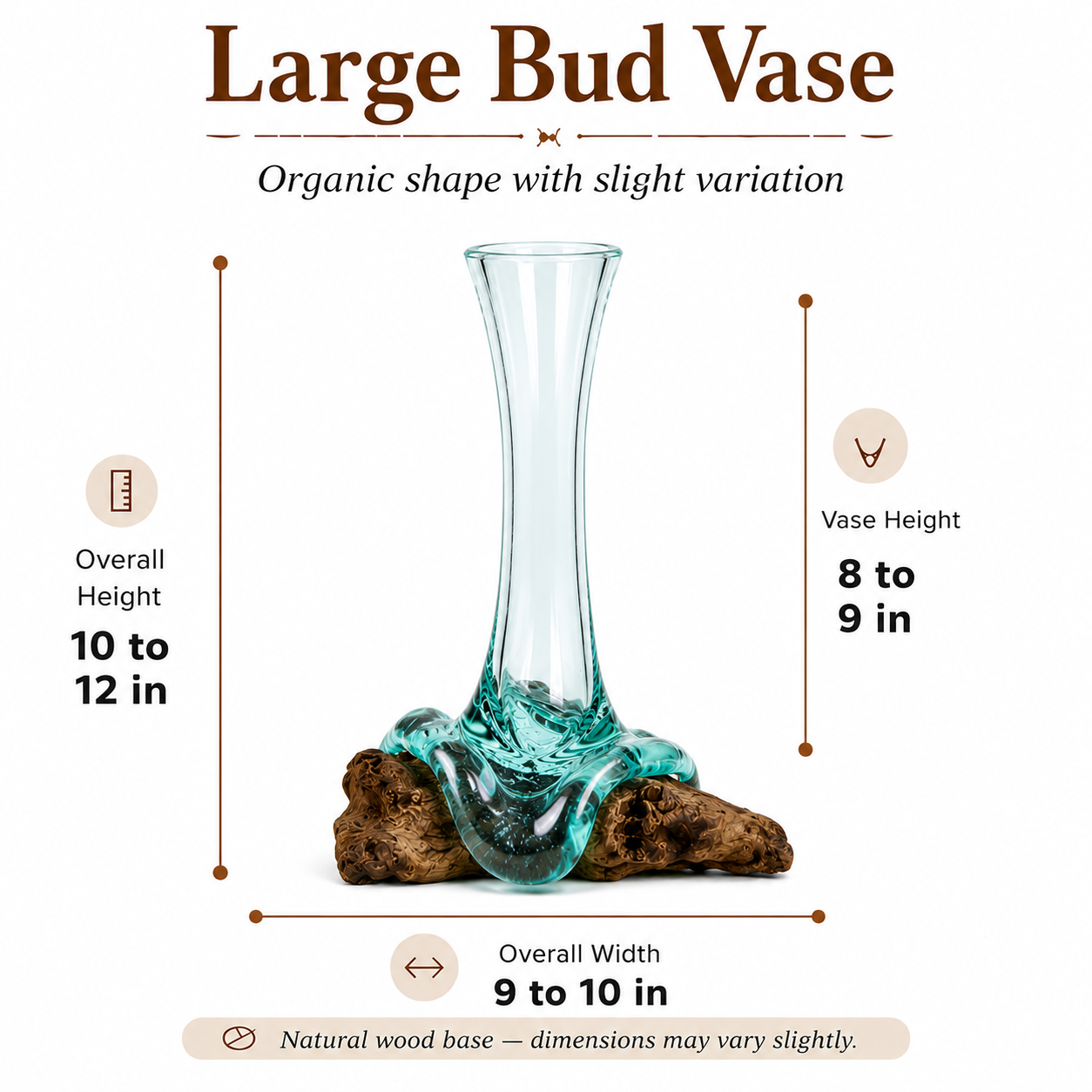 Large  Handblown Recycled Glass Bud Vase on Natural Root Wood Base Kachayu