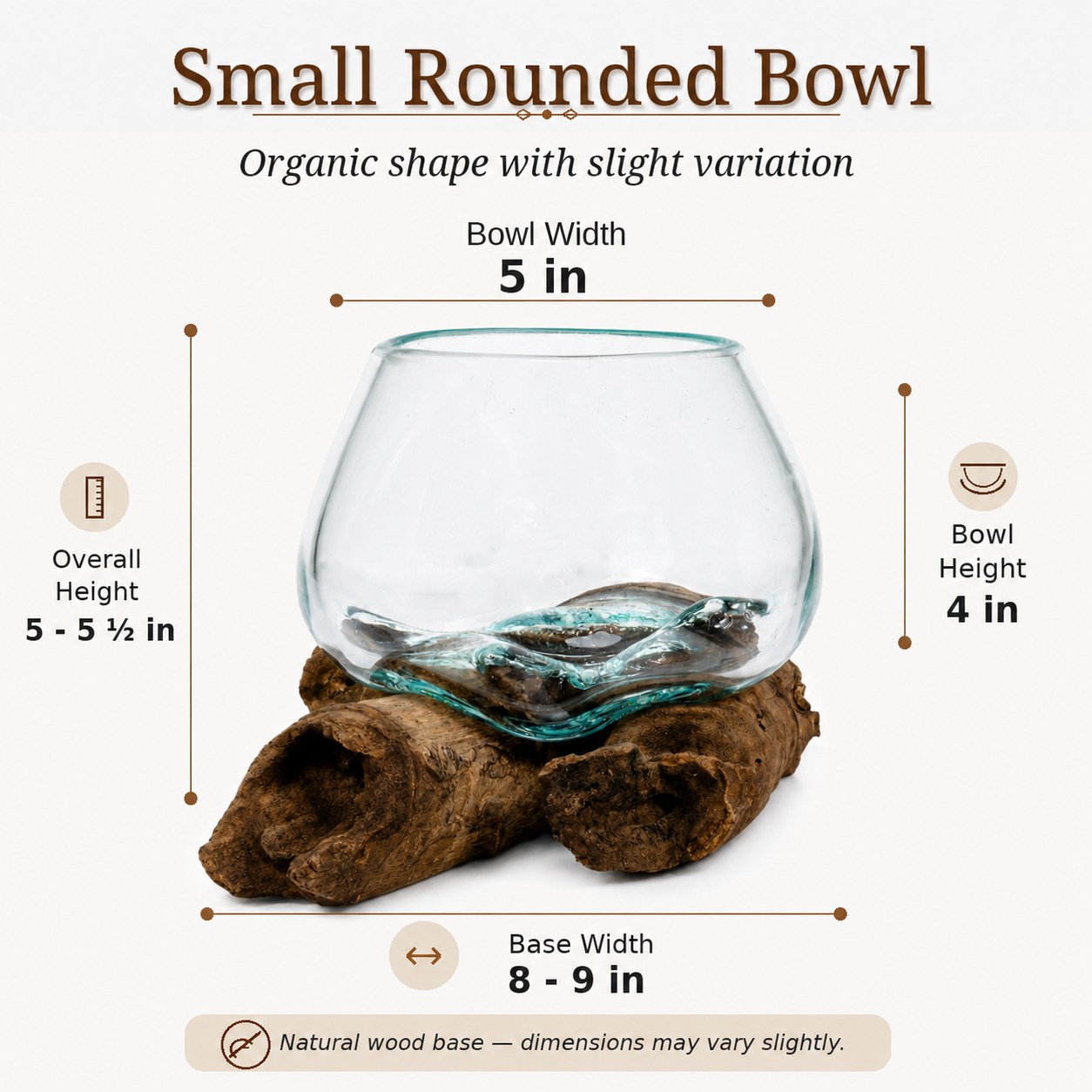 Small Round Handblown Recycled Glass Terrarium/Vase/Bowl | Root Wood Base | Kachayu