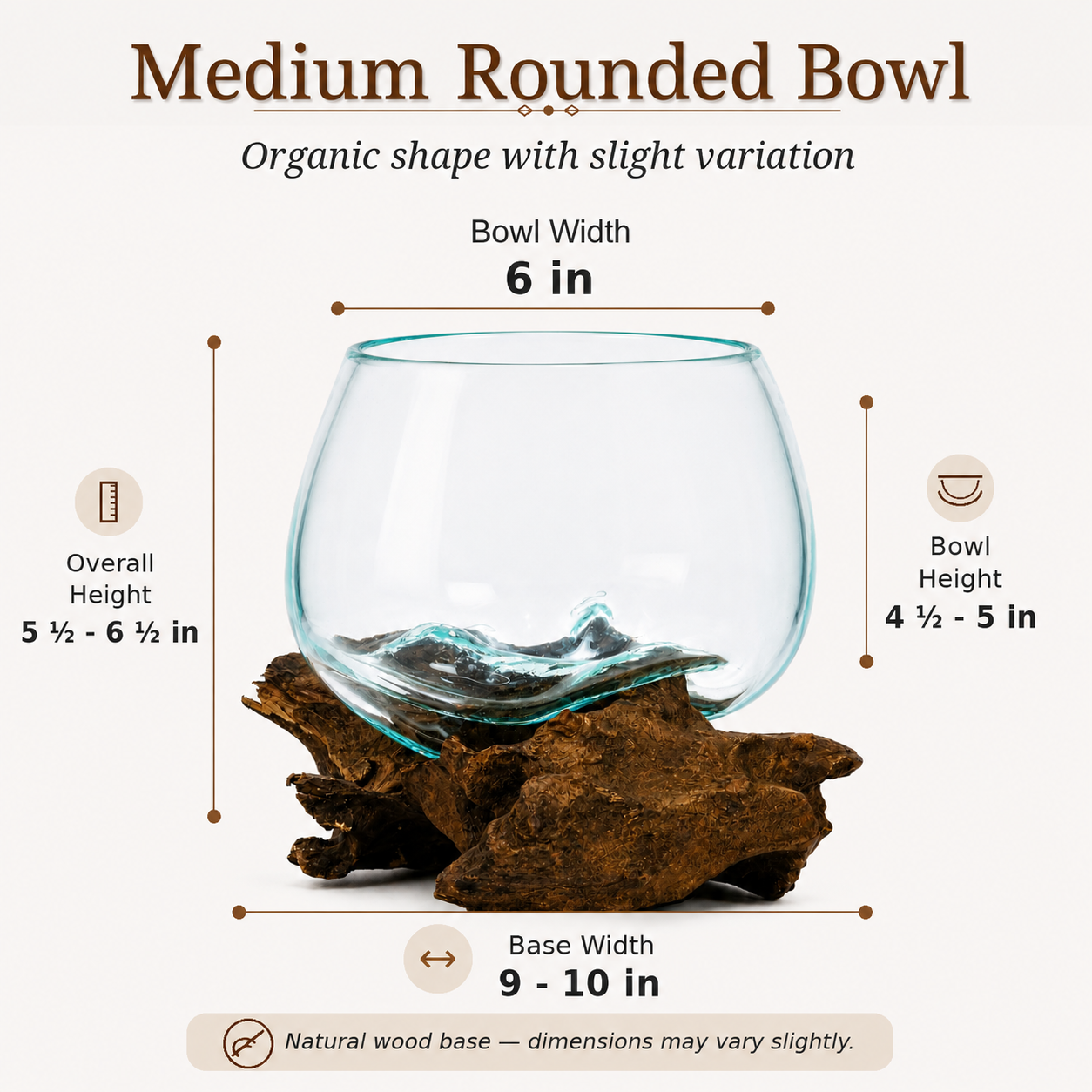 Medium Round Handblown Recycled Glass Terrarium/Vase/Bowl | Root Wood Base | Kachayu