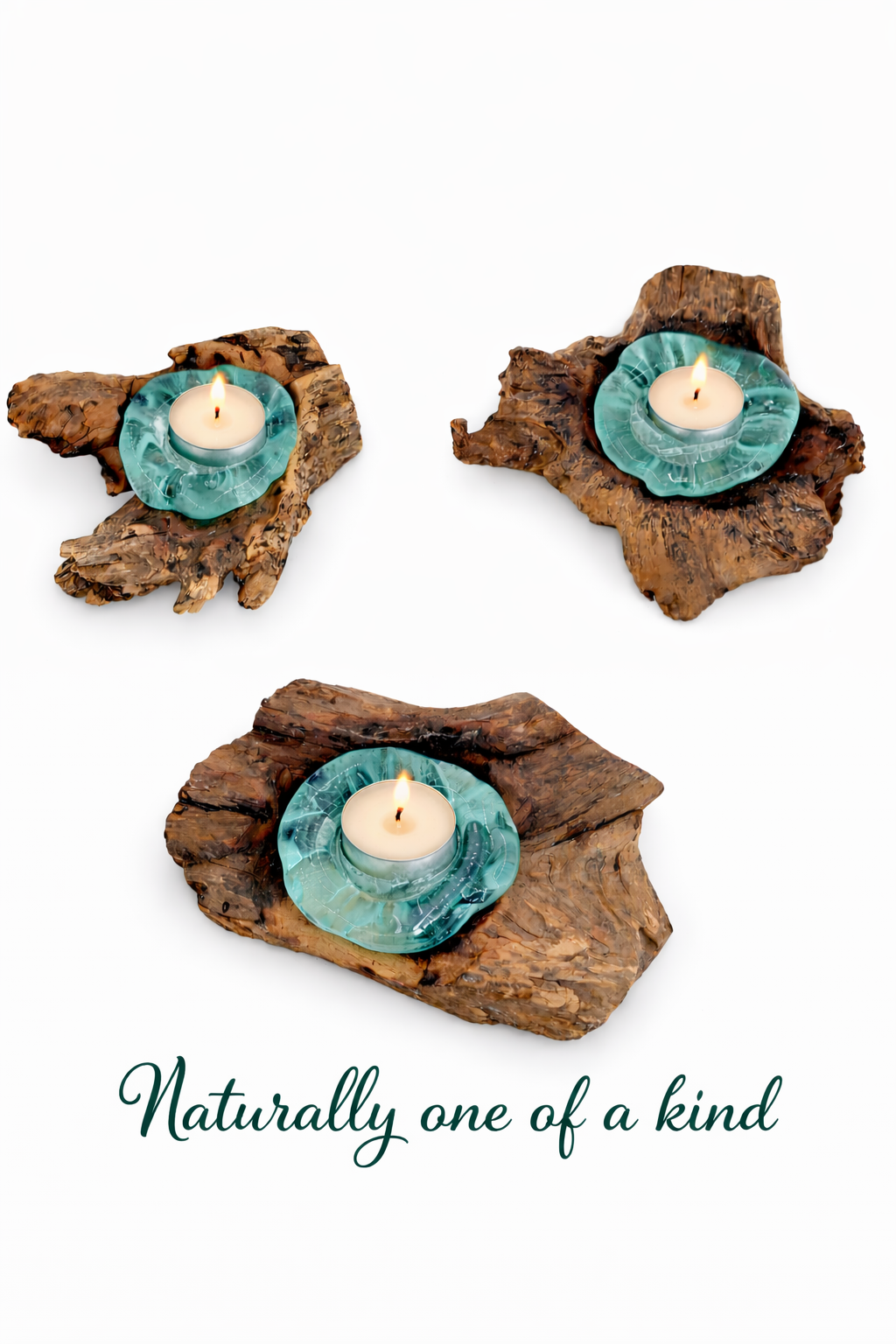 Recycled Glass Tea Light Candle Holder  Natural Root Wood Base / Kachayu