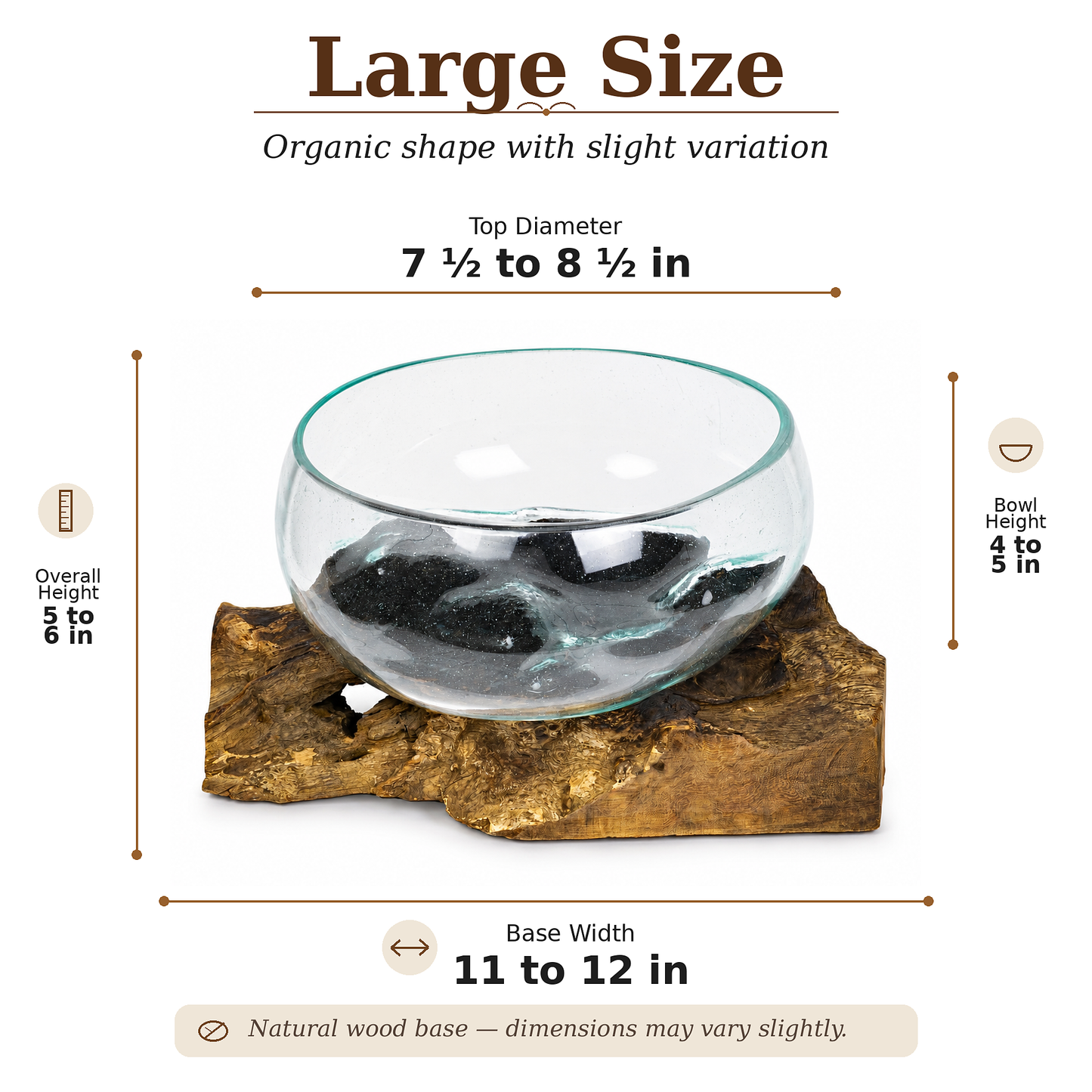 Large Handblown Recycled Glass Bowl | Root Wood Base | Kachayu